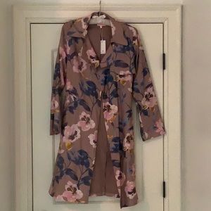 Floral Print Casual Trench Jacket